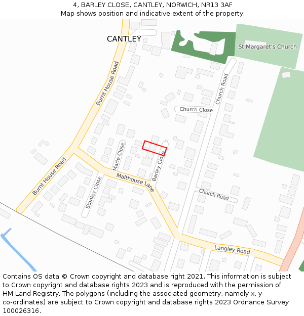 4, BARLEY CLOSE, CANTLEY, NORWICH, NR13 3AF: Location map and indicative extent of plot