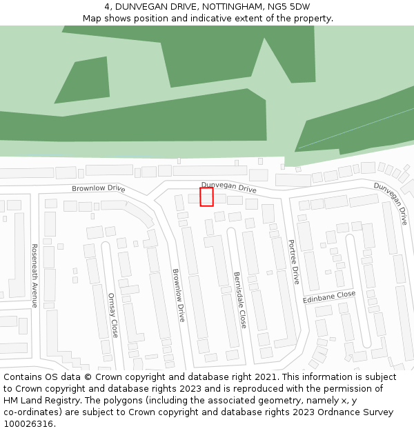4, DUNVEGAN DRIVE, NOTTINGHAM, NG5 5DW: Location map and indicative extent of plot