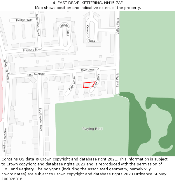 4, EAST DRIVE, KETTERING, NN15 7AF: Location map and indicative extent of plot