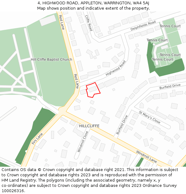 4, HIGHWOOD ROAD, APPLETON, WARRINGTON, WA4 5AJ: Location map and indicative extent of plot