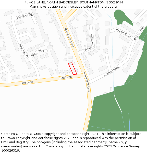 4, HOE LANE, NORTH BADDESLEY, SOUTHAMPTON, SO52 9NH: Location map and indicative extent of plot