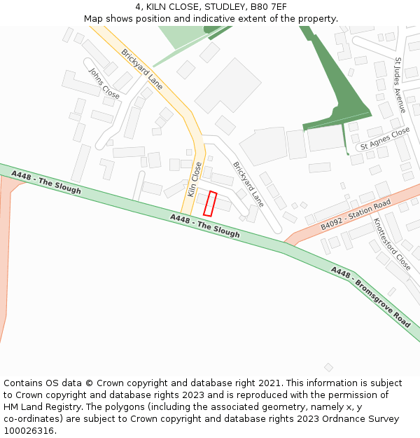 4, KILN CLOSE, STUDLEY, B80 7EF: Location map and indicative extent of plot