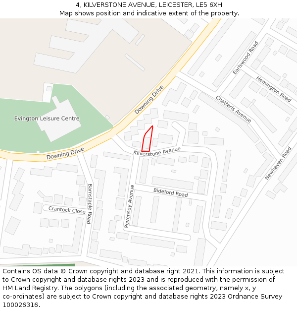 4, KILVERSTONE AVENUE, LEICESTER, LE5 6XH: Location map and indicative extent of plot