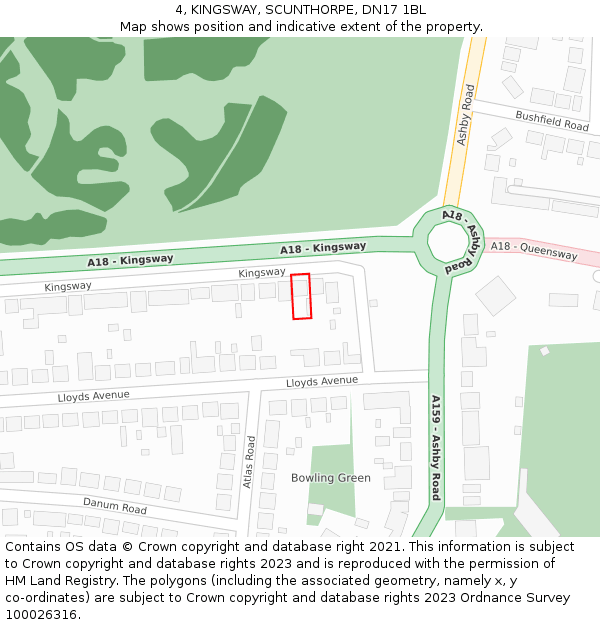4, KINGSWAY, SCUNTHORPE, DN17 1BL: Location map and indicative extent of plot