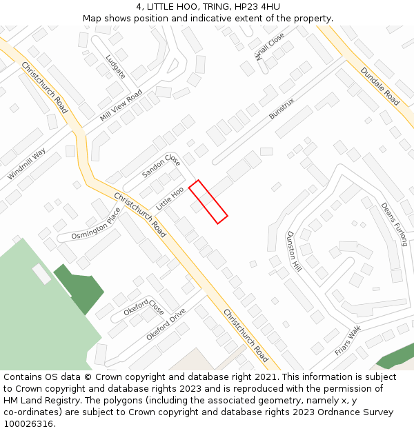 4, LITTLE HOO, TRING, HP23 4HU: Location map and indicative extent of plot