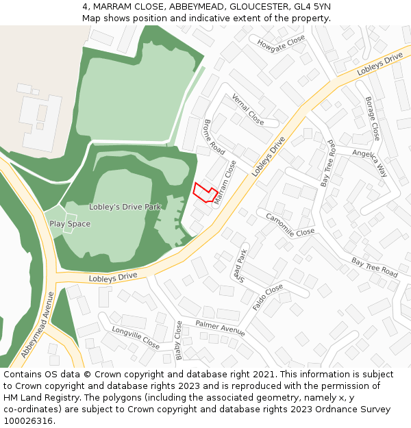 4, MARRAM CLOSE, ABBEYMEAD, GLOUCESTER, GL4 5YN: Location map and indicative extent of plot