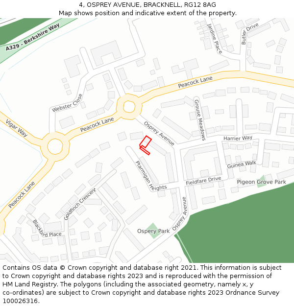 4, OSPREY AVENUE, BRACKNELL, RG12 8AG: Location map and indicative extent of plot