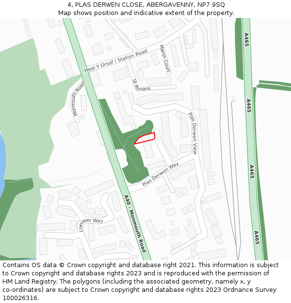 4, PLAS DERWEN CLOSE, ABERGAVENNY, NP7 9SQ: Location map and indicative extent of plot