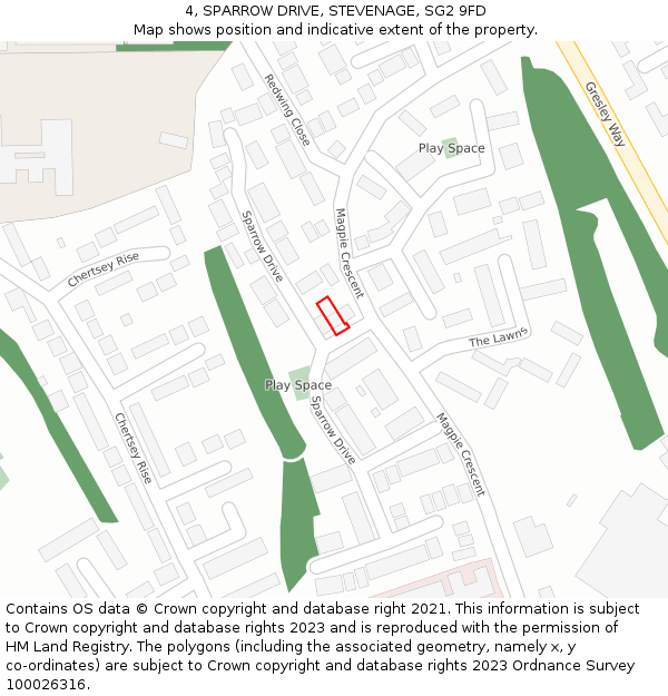 4, SPARROW DRIVE, STEVENAGE, SG2 9FD: Location map and indicative extent of plot