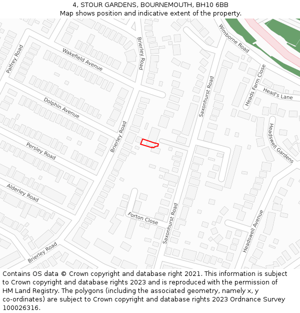 4, STOUR GARDENS, BOURNEMOUTH, BH10 6BB: Location map and indicative extent of plot