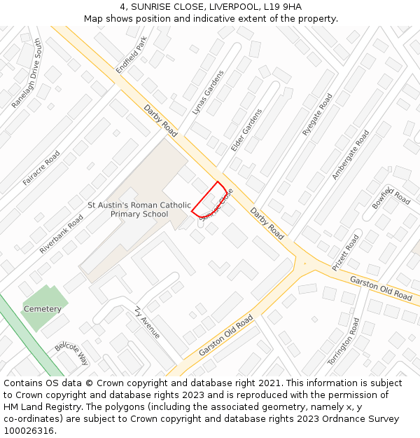 4, SUNRISE CLOSE, LIVERPOOL, L19 9HA: Location map and indicative extent of plot