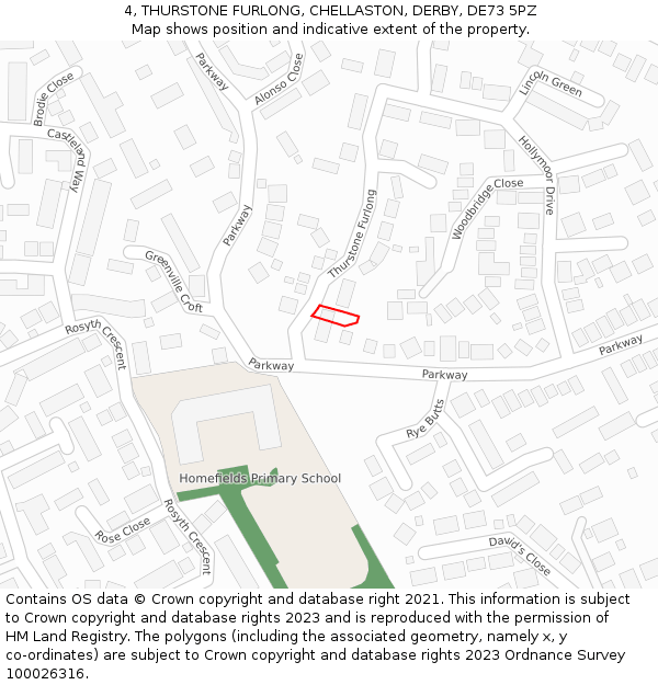 4, THURSTONE FURLONG, CHELLASTON, DERBY, DE73 5PZ: Location map and indicative extent of plot