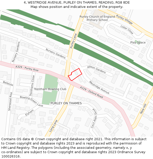4, WESTRIDGE AVENUE, PURLEY ON THAMES, READING, RG8 8DE: Location map and indicative extent of plot