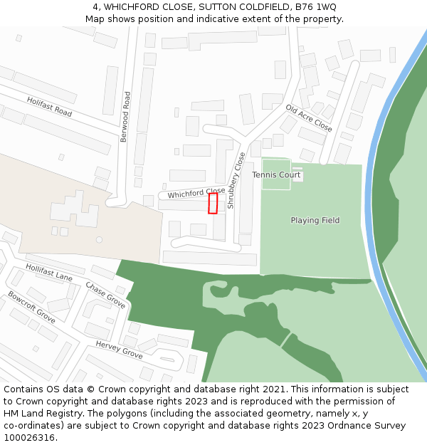4, WHICHFORD CLOSE, SUTTON COLDFIELD, B76 1WQ: Location map and indicative extent of plot
