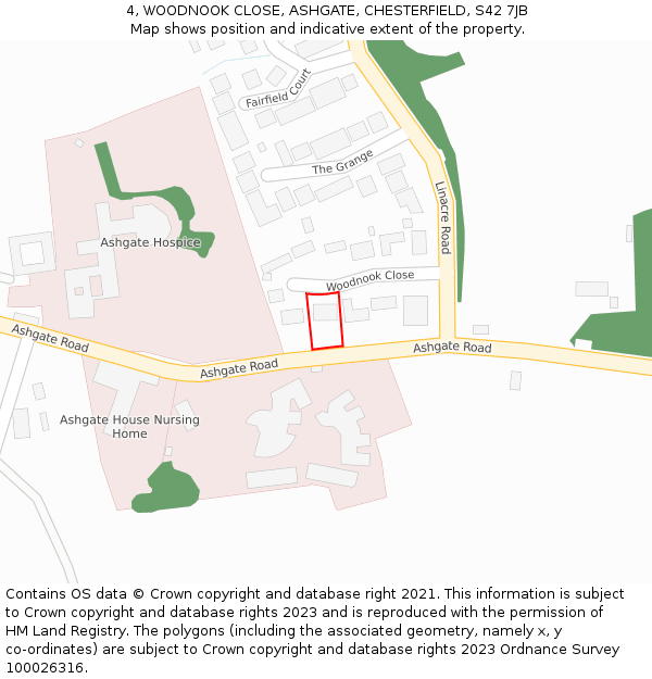 4, WOODNOOK CLOSE, ASHGATE, CHESTERFIELD, S42 7JB: Location map and indicative extent of plot