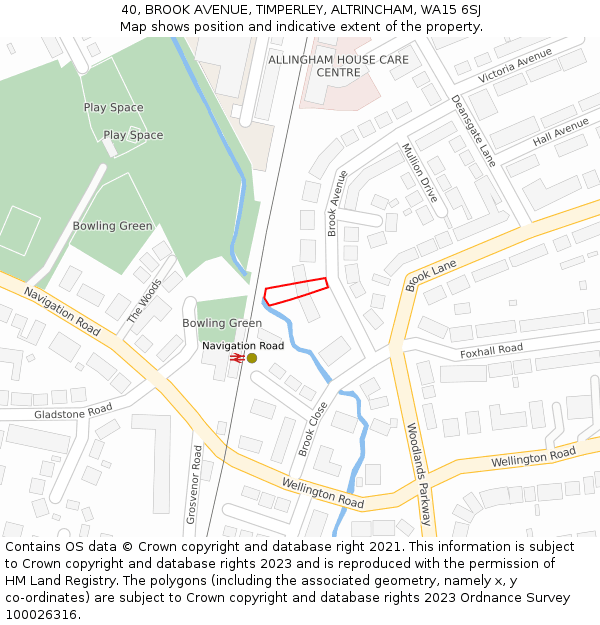 40, BROOK AVENUE, TIMPERLEY, ALTRINCHAM, WA15 6SJ: Location map and indicative extent of plot