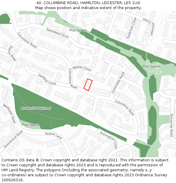 40, COLUMBINE ROAD, HAMILTON, LEICESTER, LE5 1UG: Location map and indicative extent of plot