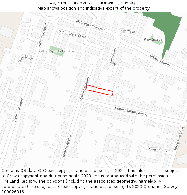 40, STAFFORD AVENUE, NORWICH, NR5 0QE: Location map and indicative extent of plot