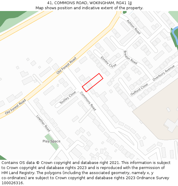 41, COMMONS ROAD, WOKINGHAM, RG41 1JJ: Location map and indicative extent of plot