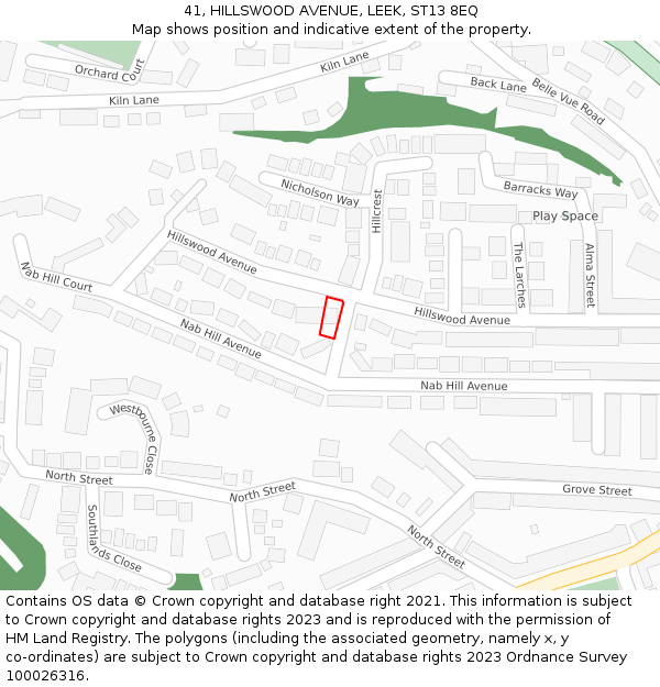 41, HILLSWOOD AVENUE, LEEK, ST13 8EQ: Location map and indicative extent of plot