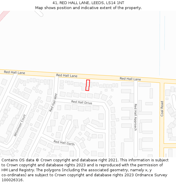 41, RED HALL LANE, LEEDS, LS14 1NT: Location map and indicative extent of plot