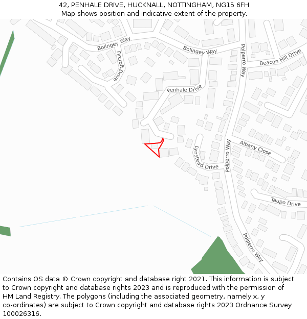 42, PENHALE DRIVE, HUCKNALL, NOTTINGHAM, NG15 6FH: Location map and indicative extent of plot