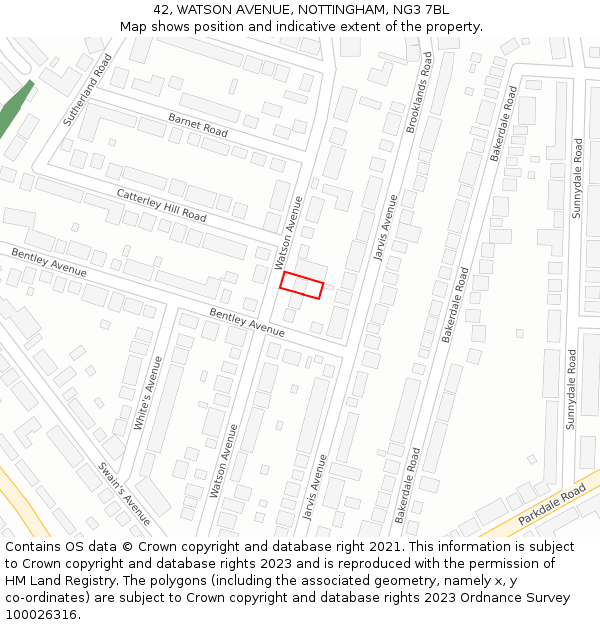 42, WATSON AVENUE, NOTTINGHAM, NG3 7BL: Location map and indicative extent of plot