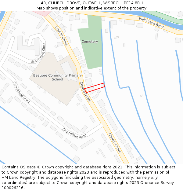 43, CHURCH DROVE, OUTWELL, WISBECH, PE14 8RH: Location map and indicative extent of plot