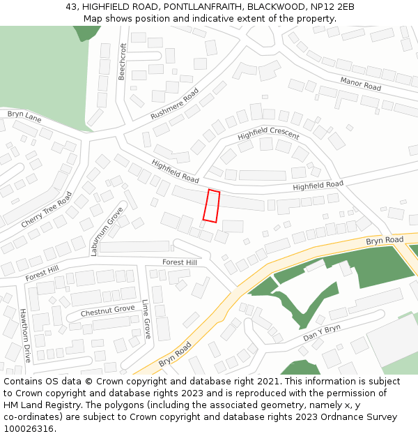 43, HIGHFIELD ROAD, PONTLLANFRAITH, BLACKWOOD, NP12 2EB: Location map and indicative extent of plot