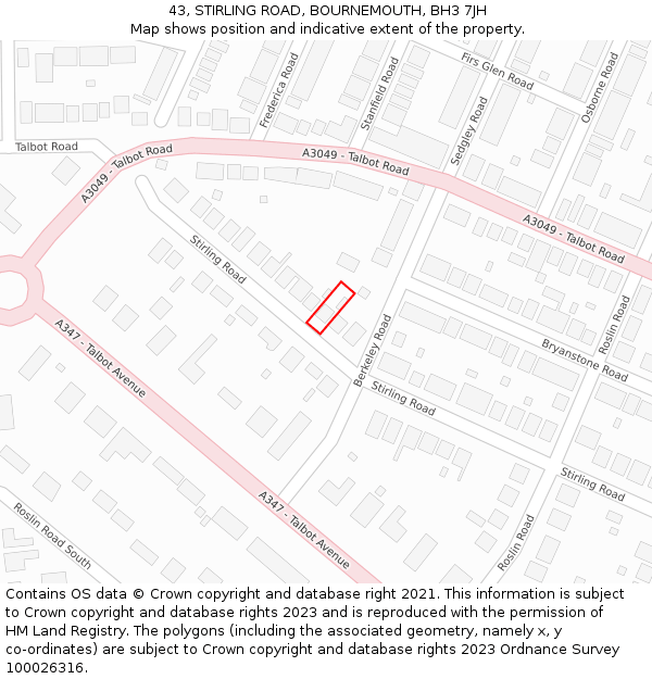 43, STIRLING ROAD, BOURNEMOUTH, BH3 7JH: Location map and indicative extent of plot