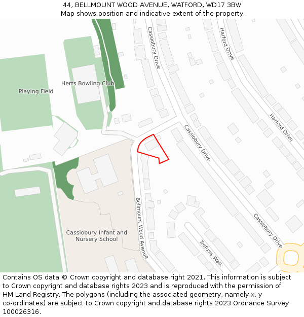 44, BELLMOUNT WOOD AVENUE, WATFORD, WD17 3BW: Location map and indicative extent of plot