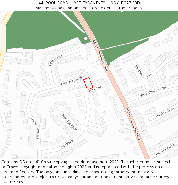 44, POOL ROAD, HARTLEY WINTNEY, HOOK, RG27 8RD: Location map and indicative extent of plot