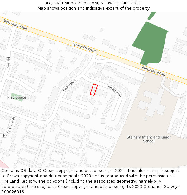 44, RIVERMEAD, STALHAM, NORWICH, NR12 9PH: Location map and indicative extent of plot