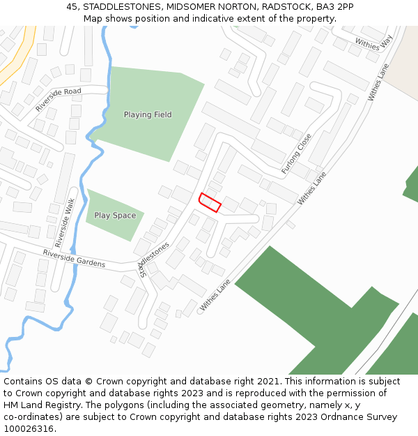 45, STADDLESTONES, MIDSOMER NORTON, RADSTOCK, BA3 2PP: Location map and indicative extent of plot