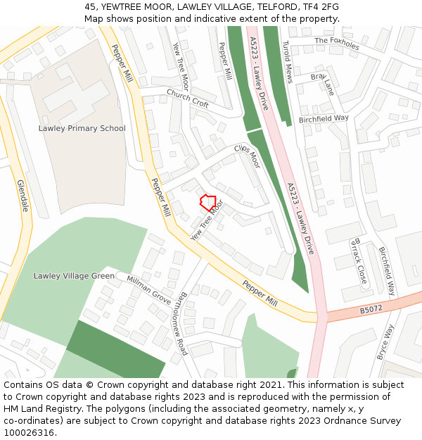 45, YEWTREE MOOR, LAWLEY VILLAGE, TELFORD, TF4 2FG: Location map and indicative extent of plot