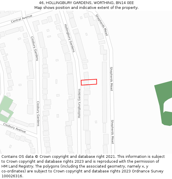 46, HOLLINGBURY GARDENS, WORTHING, BN14 0EE: Location map and indicative extent of plot