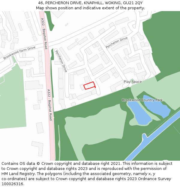 46, PERCHERON DRIVE, KNAPHILL, WOKING, GU21 2QY: Location map and indicative extent of plot