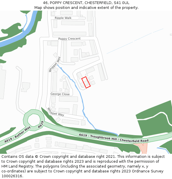 46, POPPY CRESCENT, CHESTERFIELD, S41 0UL: Location map and indicative extent of plot