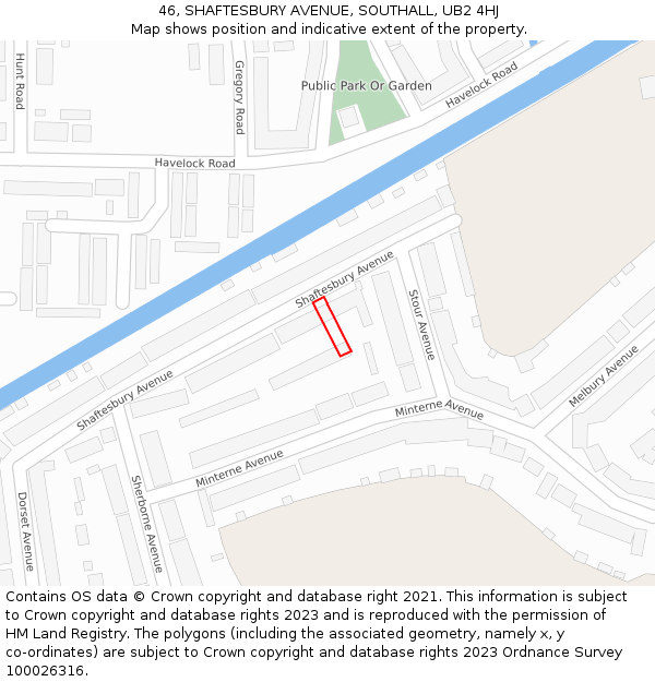 46, SHAFTESBURY AVENUE, SOUTHALL, UB2 4HJ: Location map and indicative extent of plot