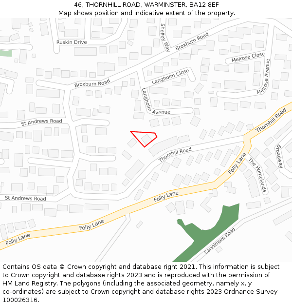 46, THORNHILL ROAD, WARMINSTER, BA12 8EF: Location map and indicative extent of plot