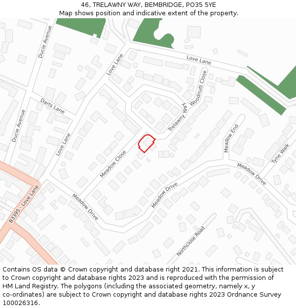 46, TRELAWNY WAY, BEMBRIDGE, PO35 5YE: Location map and indicative extent of plot