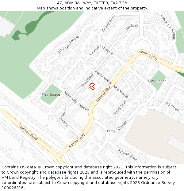 47, ADMIRAL WAY, EXETER, EX2 7GA: Location map and indicative extent of plot