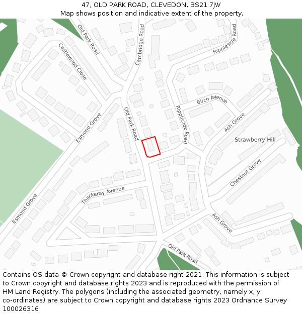 47, OLD PARK ROAD, CLEVEDON, BS21 7JW: Location map and indicative extent of plot