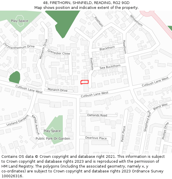 48, FIRETHORN, SHINFIELD, READING, RG2 9GD: Location map and indicative extent of plot