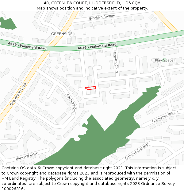48, GREENLEA COURT, HUDDERSFIELD, HD5 8QA: Location map and indicative extent of plot