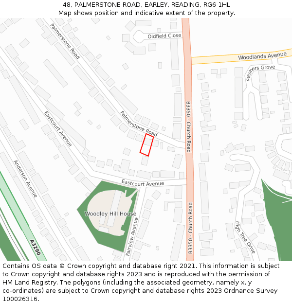 48, PALMERSTONE ROAD, EARLEY, READING, RG6 1HL: Location map and indicative extent of plot