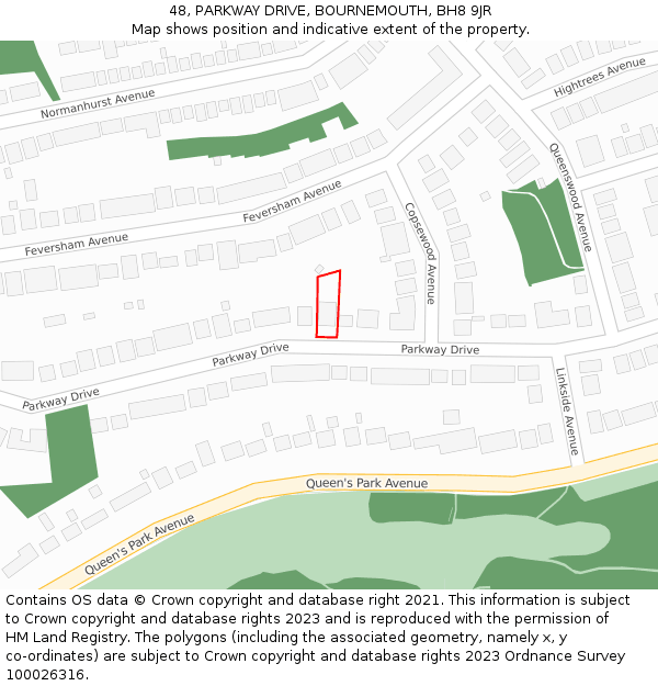48, PARKWAY DRIVE, BOURNEMOUTH, BH8 9JR: Location map and indicative extent of plot