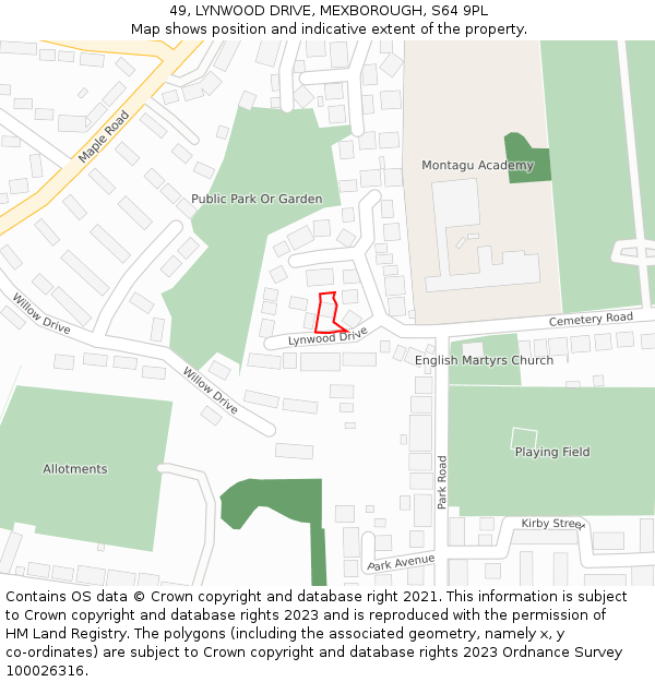 49, LYNWOOD DRIVE, MEXBOROUGH, S64 9PL: Location map and indicative extent of plot