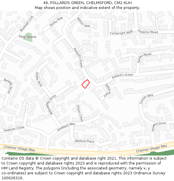 49, POLLARDS GREEN, CHELMSFORD, CM2 6UH: Location map and indicative extent of plot