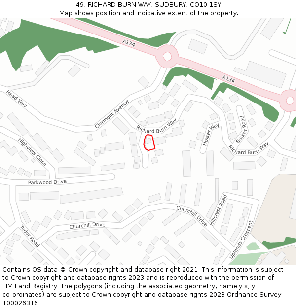 49, RICHARD BURN WAY, SUDBURY, CO10 1SY: Location map and indicative extent of plot
